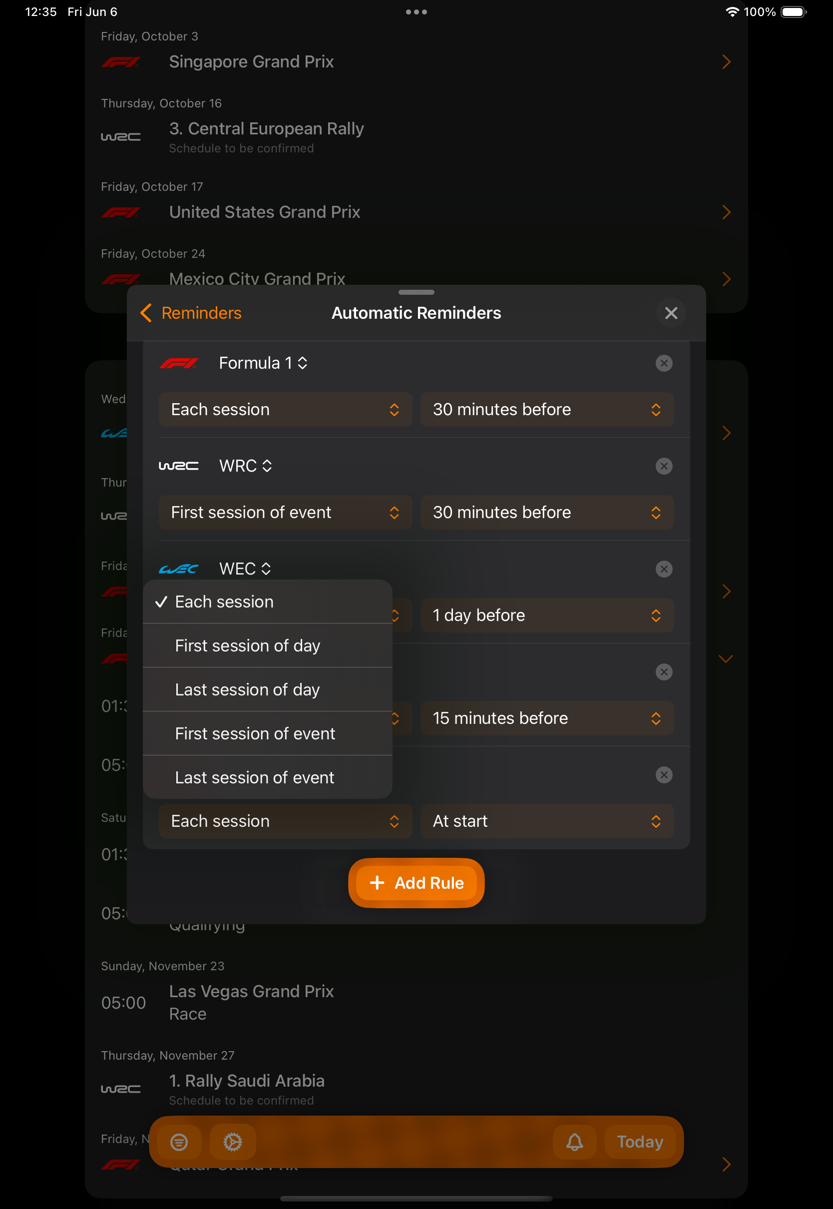 Automatic reminders configuration