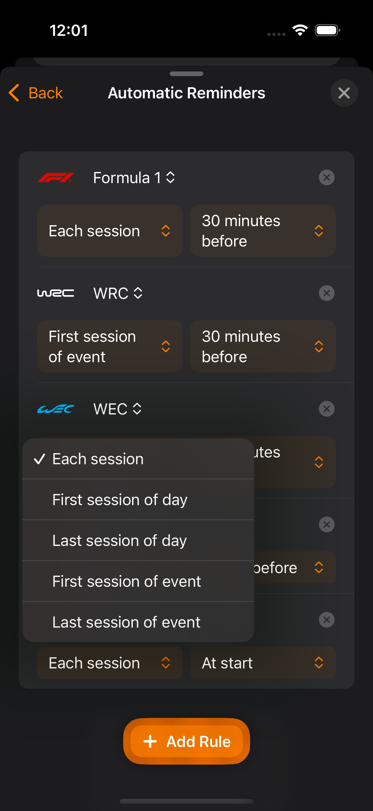 Automatic reminders configuration