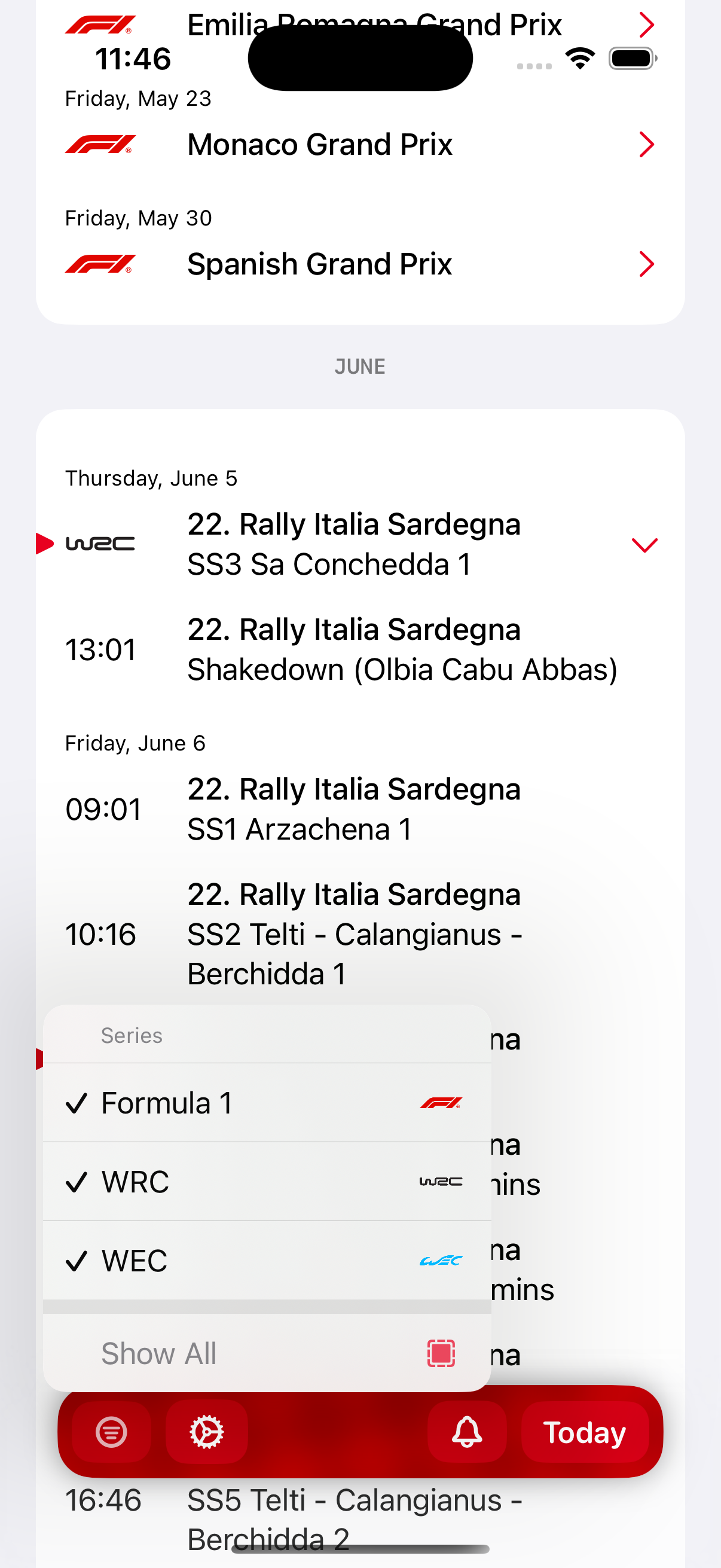 Calendar screen